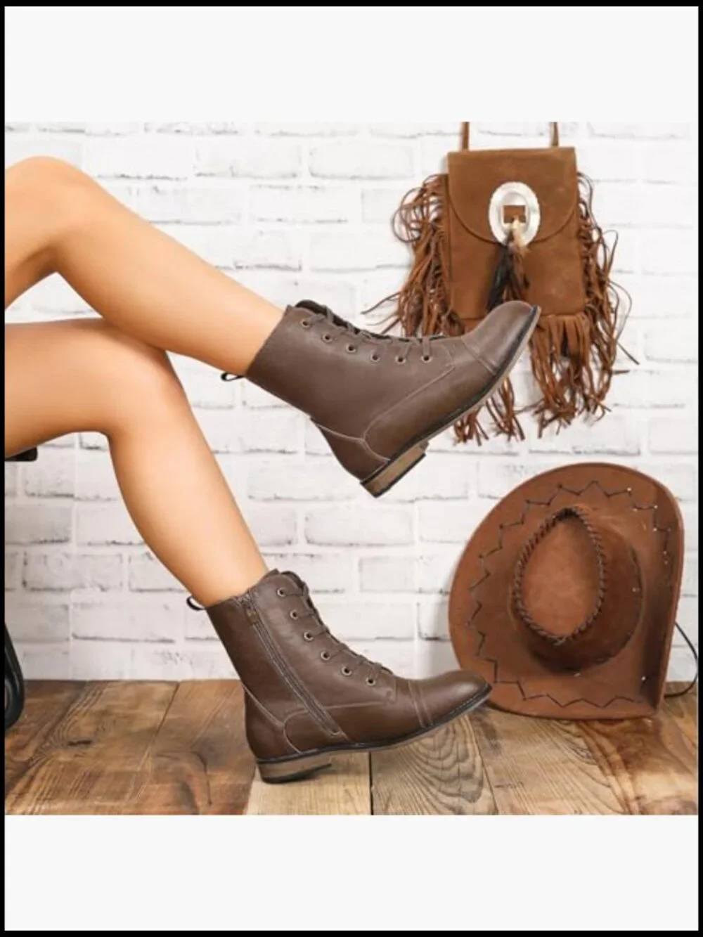 Lace Up Military Ankle Boots Side Zipper Round Toe Booties Combat Style - Picture 2 of 7